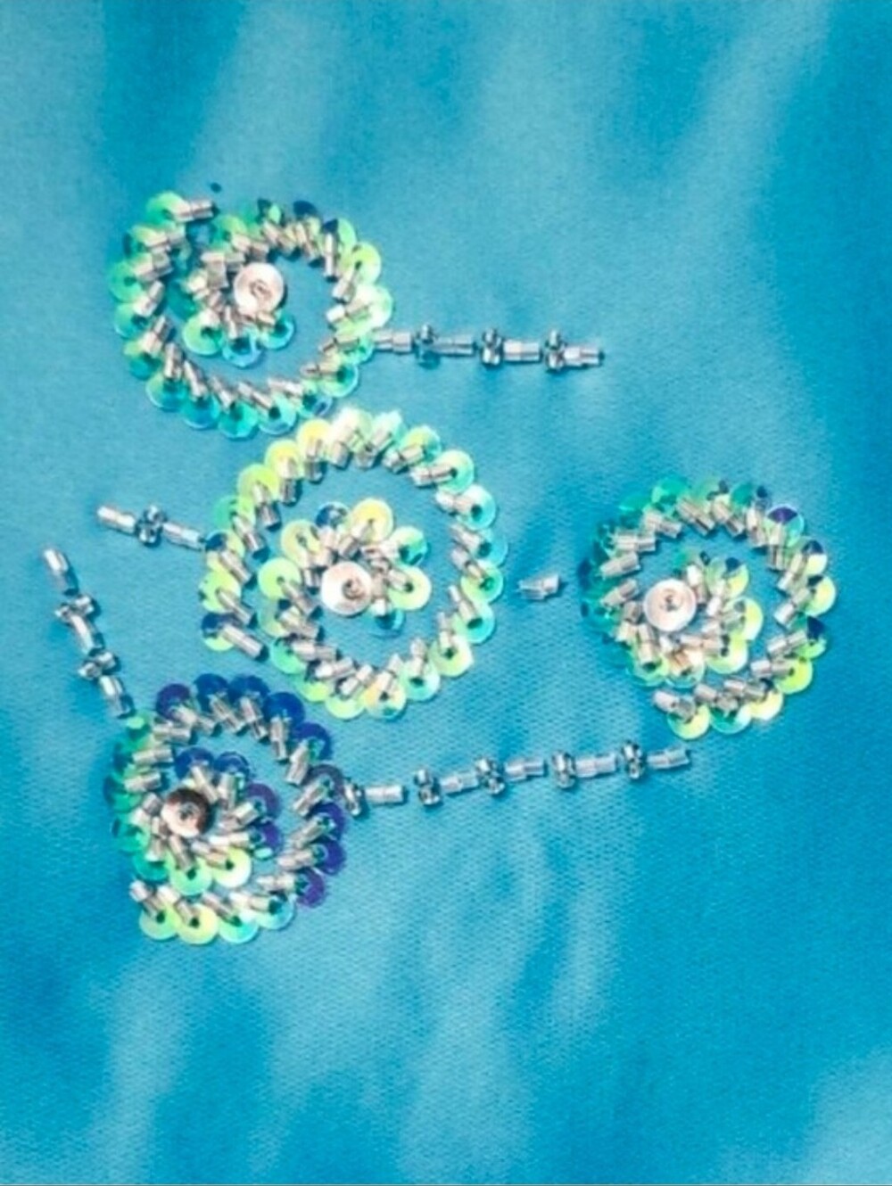 Sampler Vintage Beaded Floral Satin Square Blue
